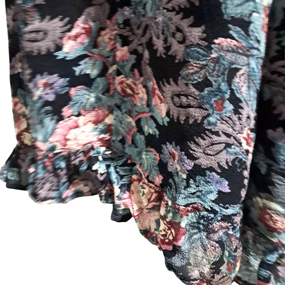 Vintage Nostalgia Floral Tiered Boho Maxi Midi Dress M Black Multicolor Gauzy 10 - Picture 14 of 16